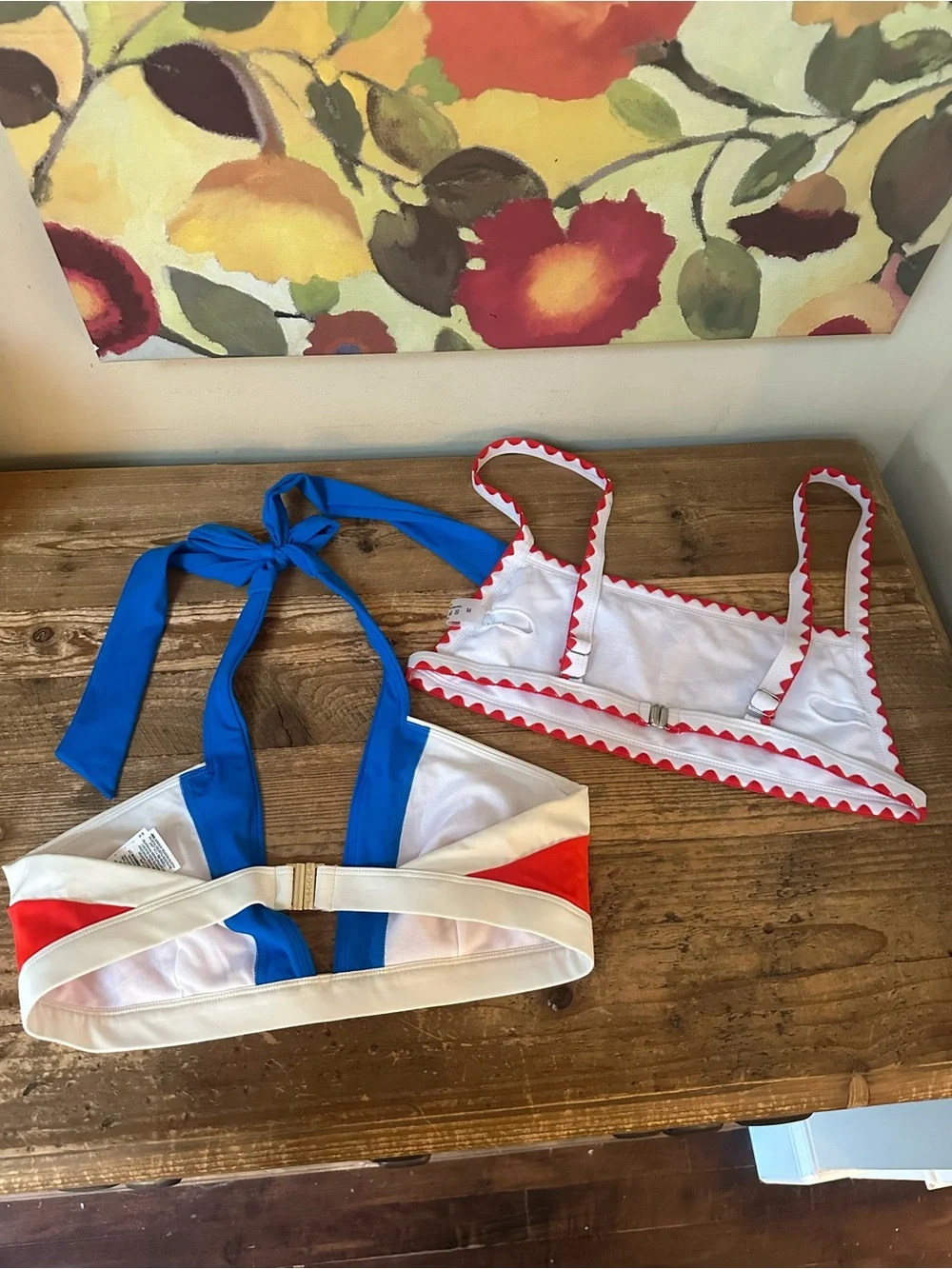 Boden Swim Halter Top Red White Blue + Unbranded Swim Top NO PADS Size 8 / M